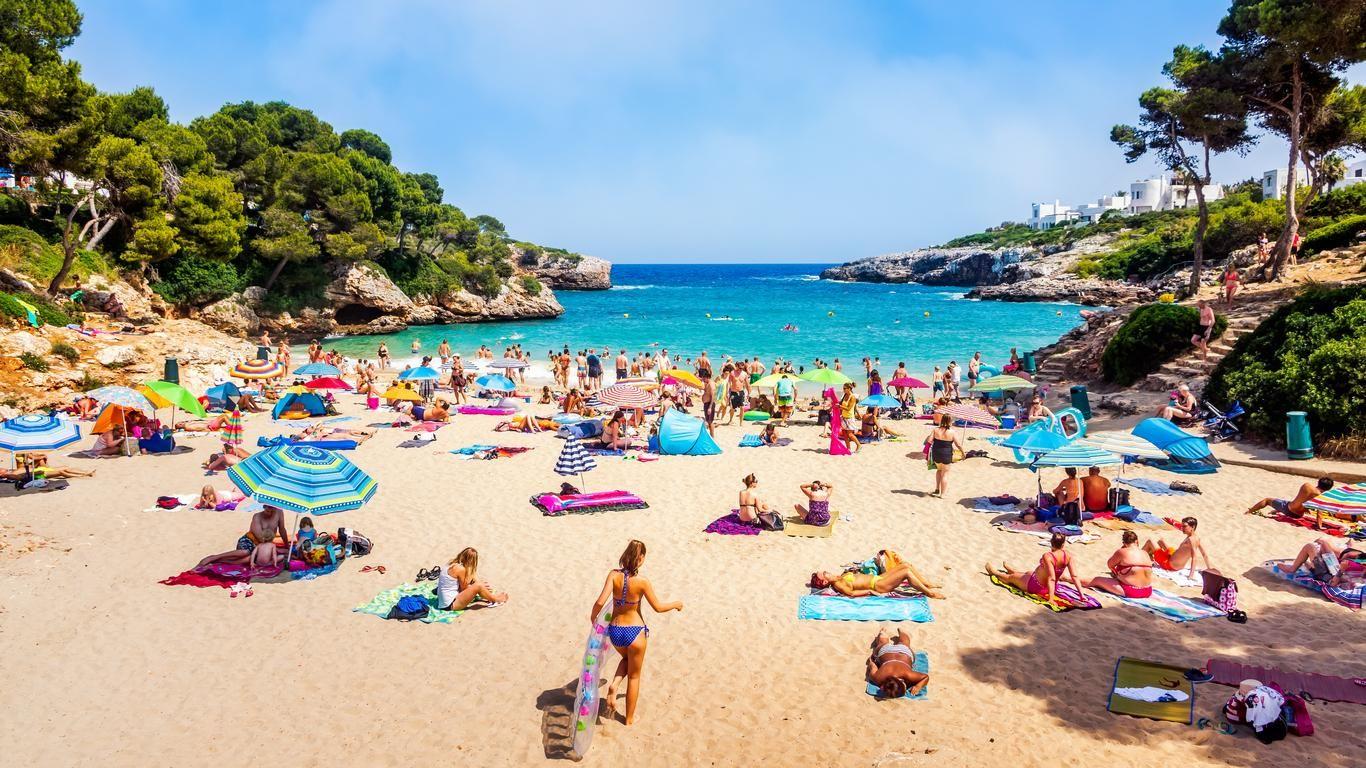Tourists on a beach in Mallorca.