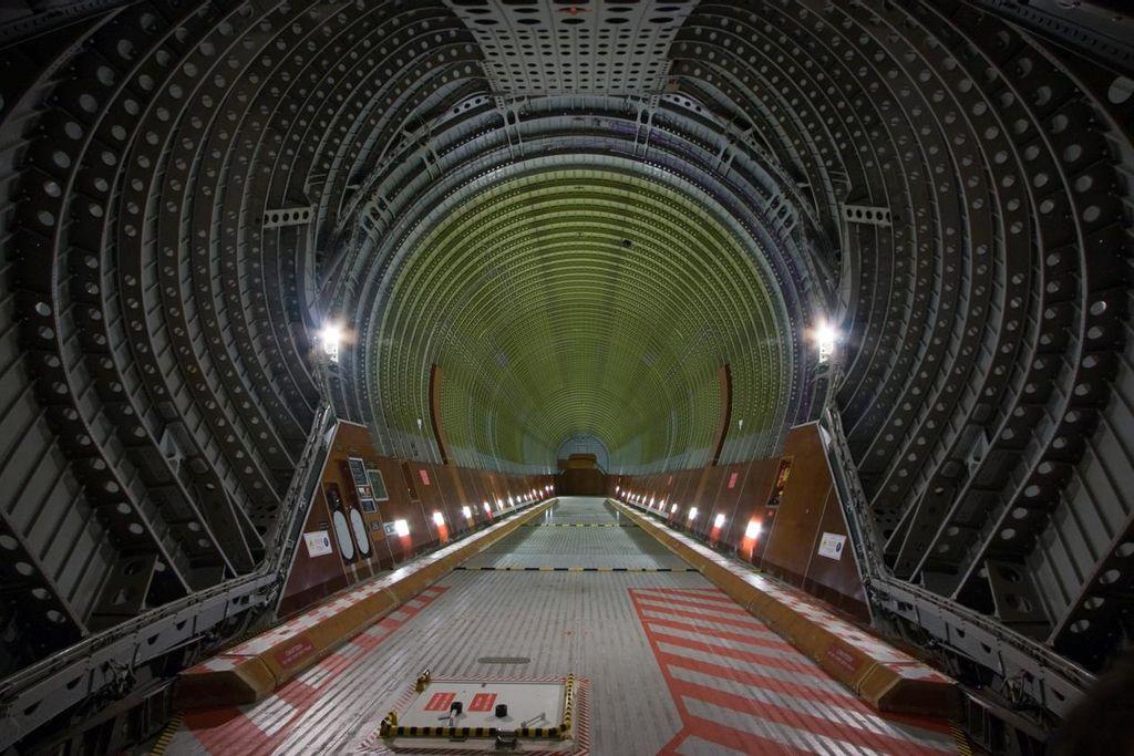 The Beluga, one of the most unique airplanes in the world, is prepared to transport large parts.