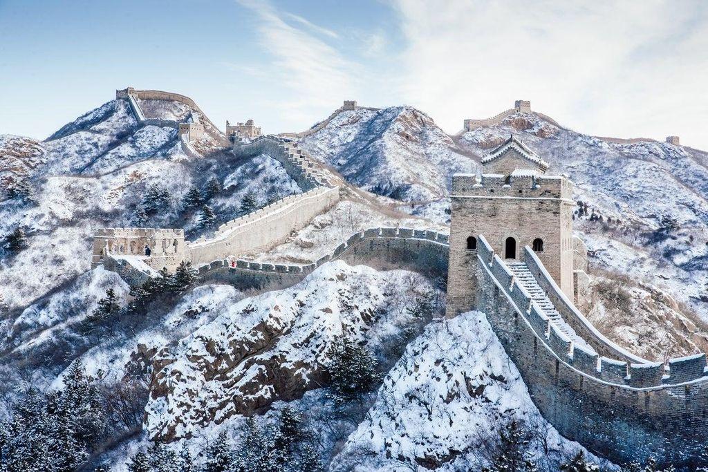 During the winter months, snow covers some areas of the Great Wall