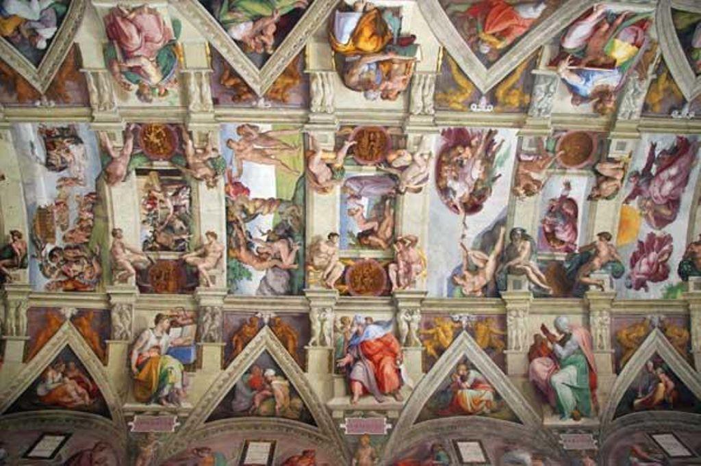 Michelangelo took four years to paint the ceiling of the Sistine Chapel with scenes from the Old Testament from scaffolding over 20 meters high.