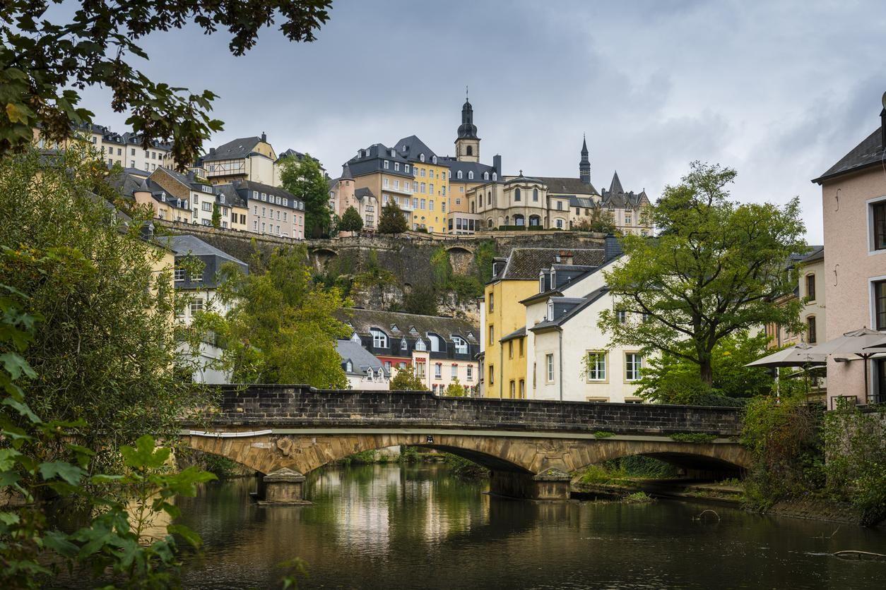 The old town of Luxembourg rising above the Alzette River