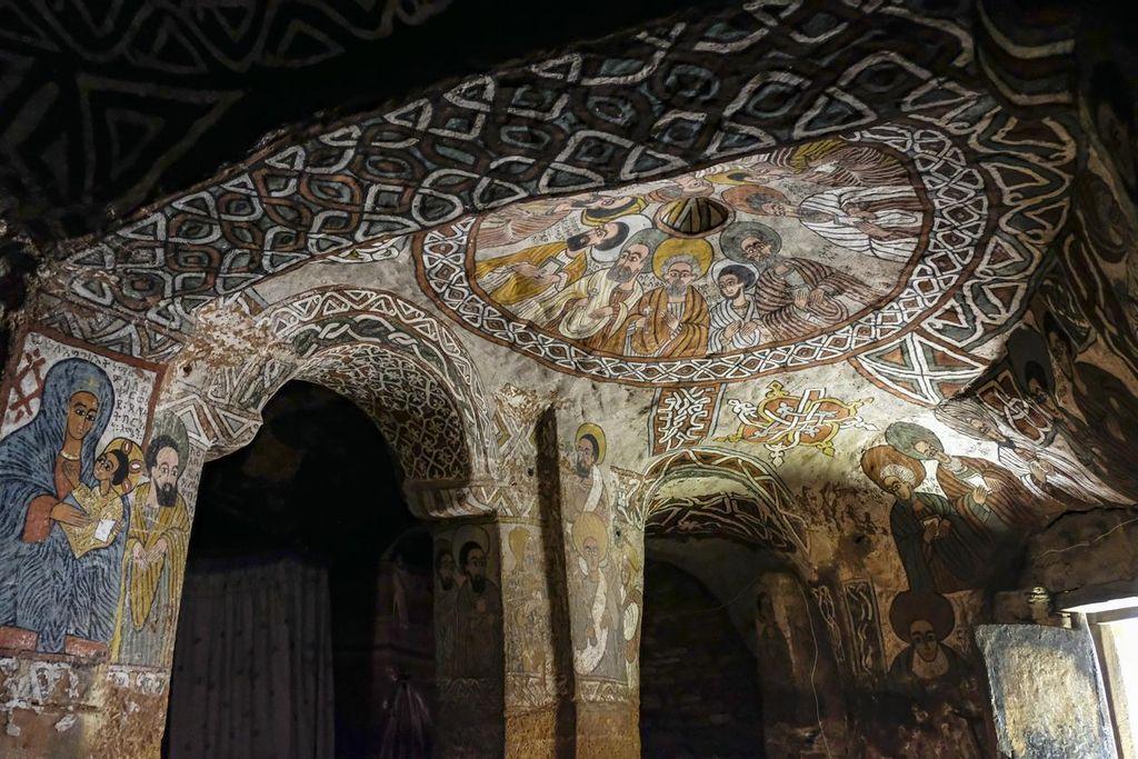Inside there are frescoes and ancient paintings.