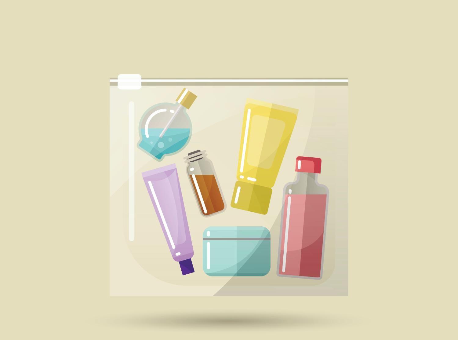 Illustration of liquids in a suitcase