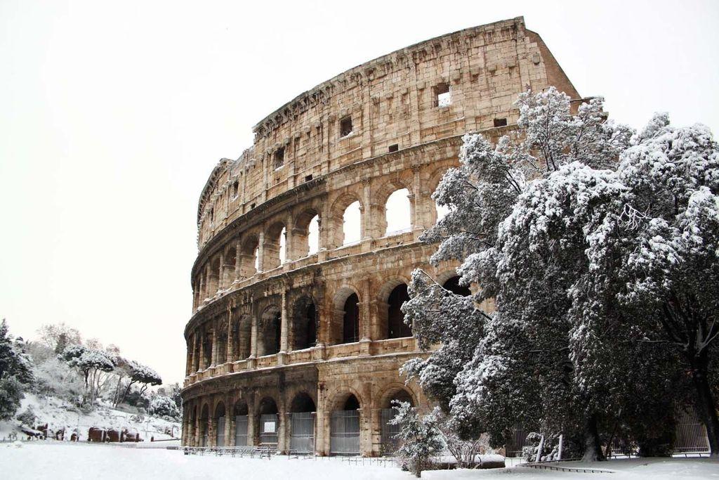 The Colosseum covered in snow