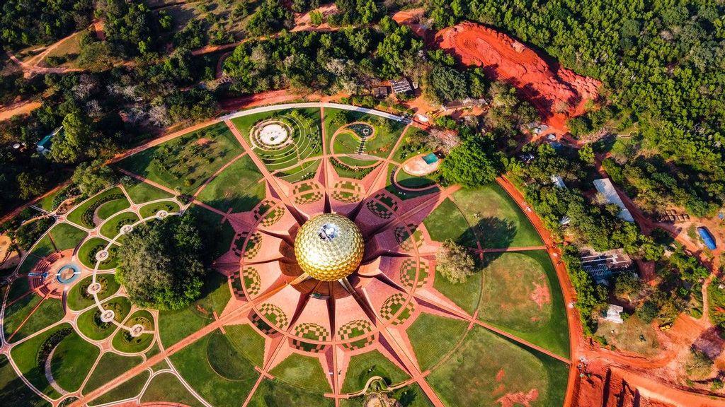 Bird's eye view of Auroville, in India