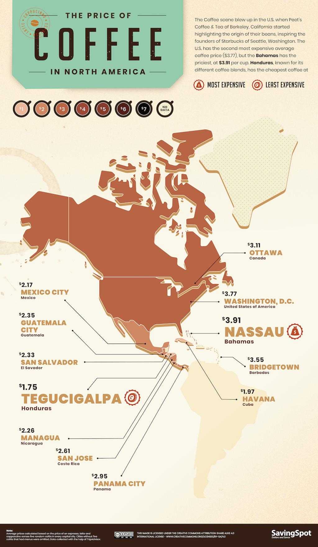 Coffee map, North America